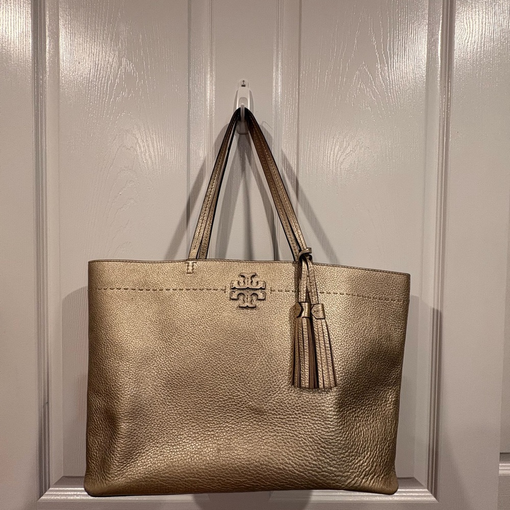 Tory Burch Metallic Tote Bag with Tassels